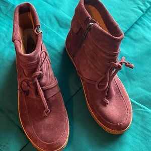 UGG Burgundy Suede Shearling-Lined Ankle Boots